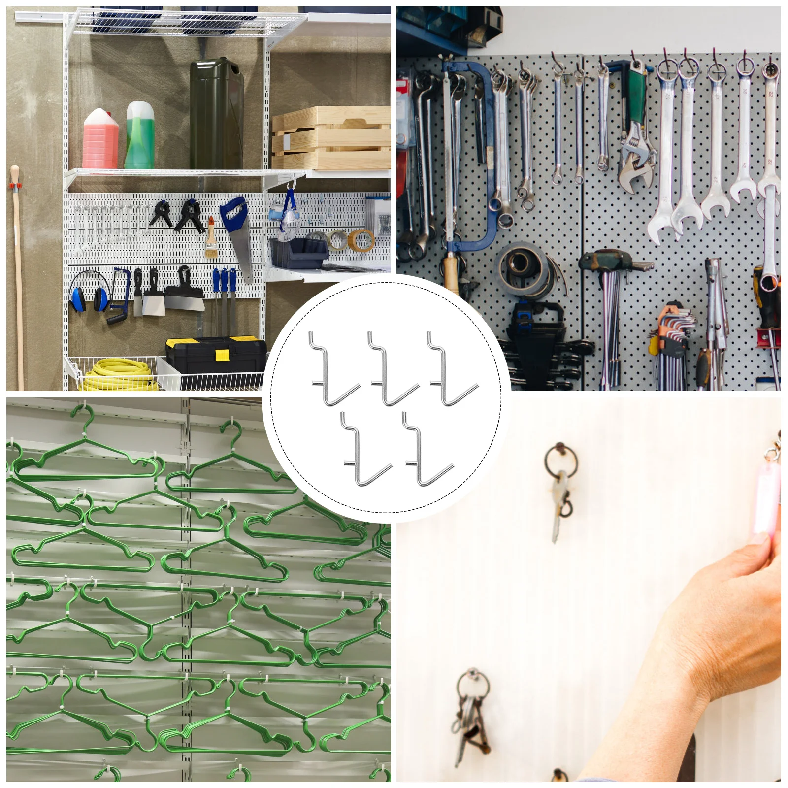 5 Pcs Stainless Steel Hooks V Shaped Pegboard Hangers Display Rack Perforated Wall Hooks Pegboard Accessories Rear Racks Metal