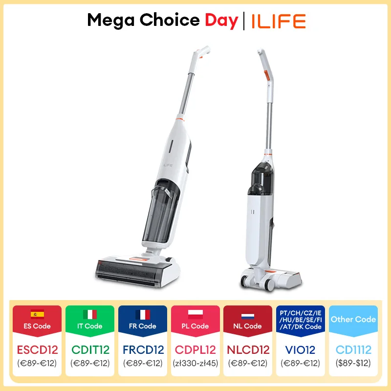ILIFE W90 Cordless Wireless Wet Dry Smart Mop Washing , 5500Pa Suction, 1 Min Self Cleaning, Large Dual Water Tank