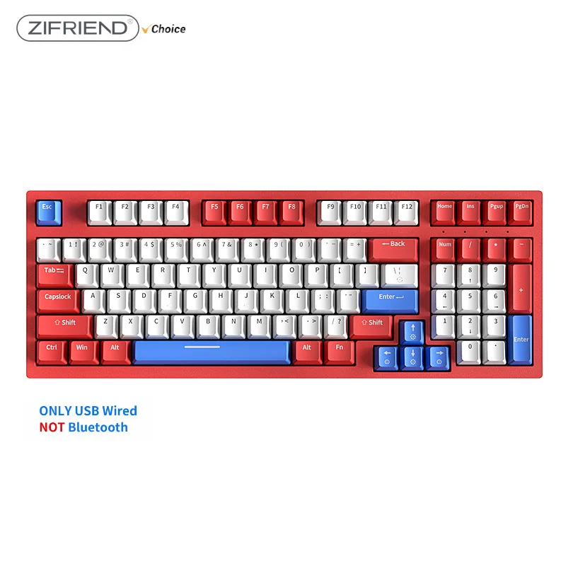 

ZIFRIEND KY98 Mechanical Gaming Keyboard 98 Keys Wired Keyboard USB Type C Wired Backside 3 Ways Out Hotswap Satellite Switch