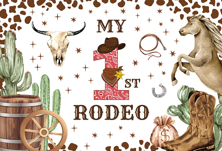 SDOTPMT 7x5ft Questo è il mio primo Rodeo Poliestere Backdrop Retro Plancia Bianca Wild West Cowboy Sfondo Rustico Farmhouse Sfondi per Bambini Compleanno Party Decor Photo Booth Props