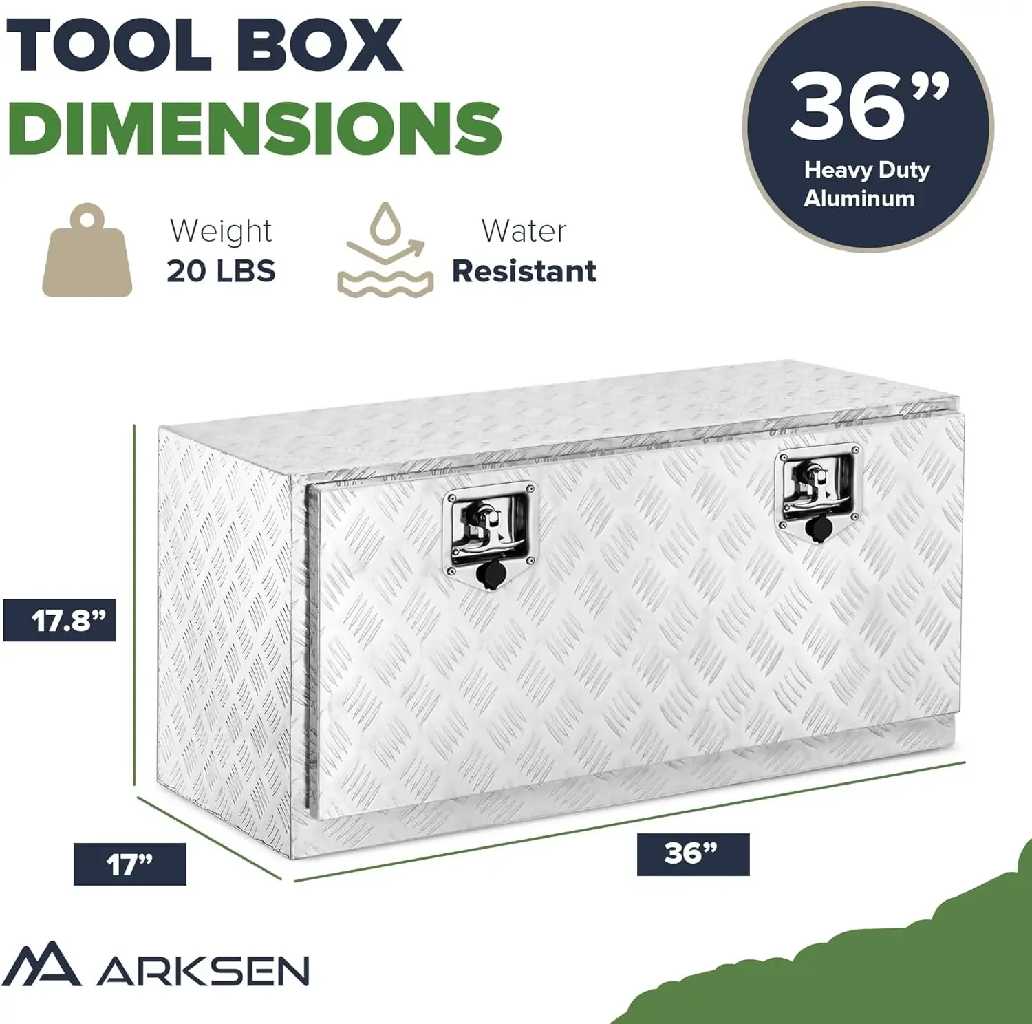 36 Inch Heavy Duty Aluminum Bar Tread Tool Underbody Box, Waterproof Square Truck Storage Organizer Chest for Pick Up Tru 6