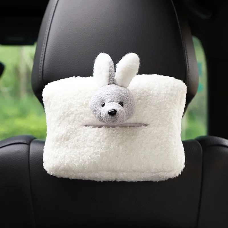 

Cartoon Car Tissue Box Cute Rabbit Lamb Fleece Car Hanging Paper Drawer Box Multifunctional Automotive Interior Supplies