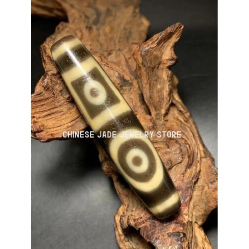 

Antique Magic Power Old Tibetan Agate *Heaven Earth 4 Eye* Amulet Dzi Bead A1104