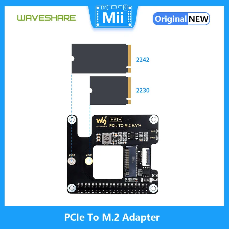 Waveshare PCIe to M.2 ,   5 , NVMe  M.2 ָ Ʈ ̺, HAT + ǥ 