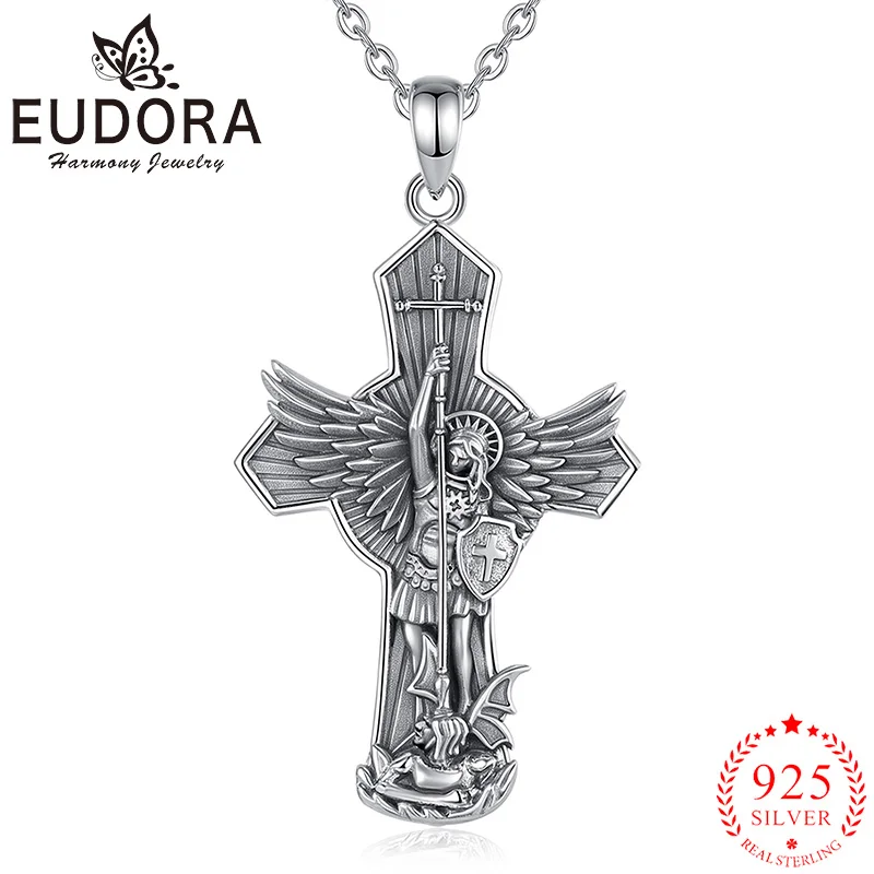 Eudora 925 Sterling Silver Saint Michael Archangel Necklace
