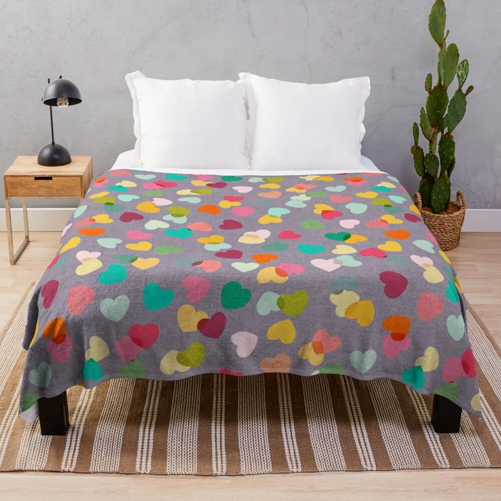 

Love Hearts Confetti Rainbow on Purple Mauve - small Throw Blanket Single Blanket Giant Sofa Blanket