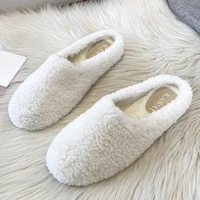 2023 Winter Wool Slippers Women Curly Sheep Fur Flat Shoes Warm Cozy Slip On Pantuflas House Slides Femme Cotton Lambswool Mules 1