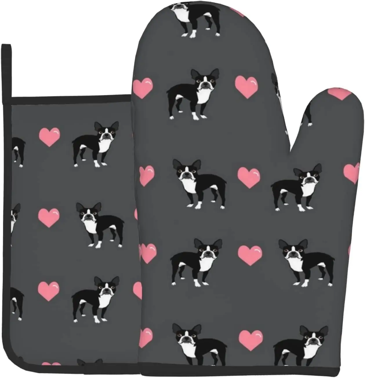 

Перчатки для духовки Boston Terrier Love Hearts, термостойкие кухонные перчатки для микроволновой печи, приготовления пищи, гриля