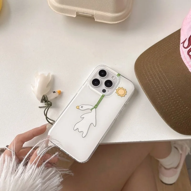 Elegant Roast Duck White Acrylic Phone Case with Pendant - Enhanced Protection and Stylish Design