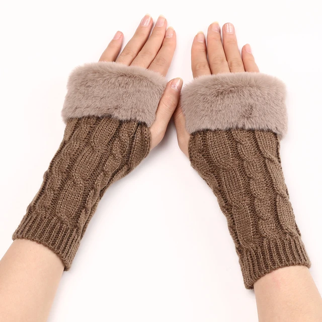 Women Winter Fingerless Gloves Warm Knitted Hand Wrist Warmer Mitten