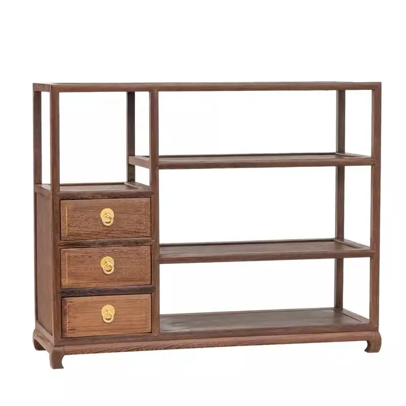 Chicken Wing Wood Tea Water Cabinet with Drawers, Antique Shelf, Display Shelf, Storage, Mortise and Tenon Teapot