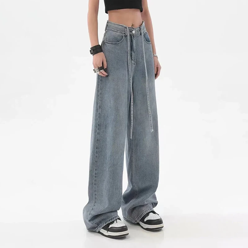 

Blue Womens Jeans High Waist Vintage Straight Baggy Pants Y2k Streetwear Fashion Casual Summer Denim Wide Leg Trouser Female