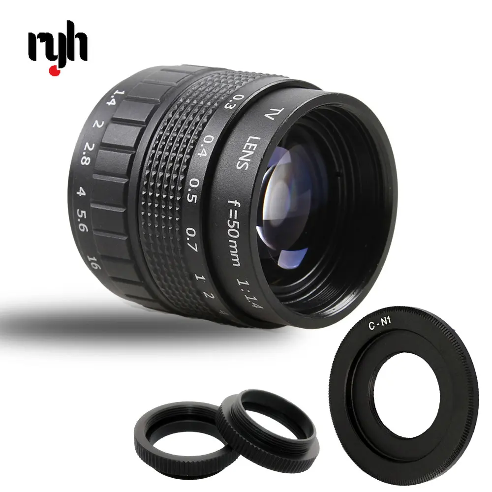 

Объектив 50 мм F1.4 CC TV + C-образное крепление + макрокольцо для камеры Nikon 1 AW1 S2 J4 J3 J2 J1 V3 V2 V1