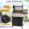 4- Propane Gas BBQ Grill with Side Burner & Porcelain-Enameled Cast Iron Grates Built-in Thermometer, 49,000 BTU O 4