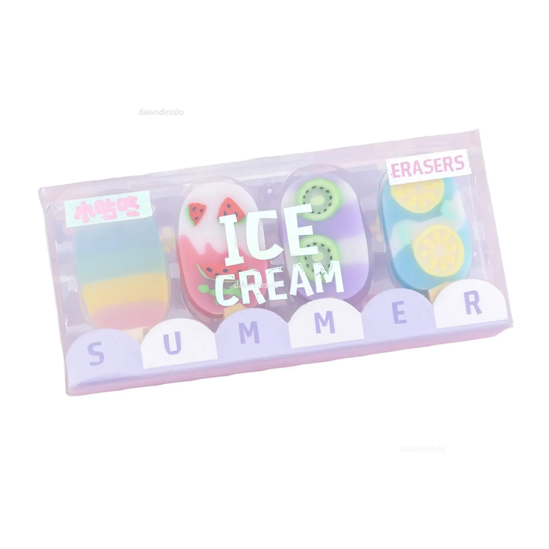 4 Pcs/set Novelty Summer Ice Cream Rubber Eraser School Supplies