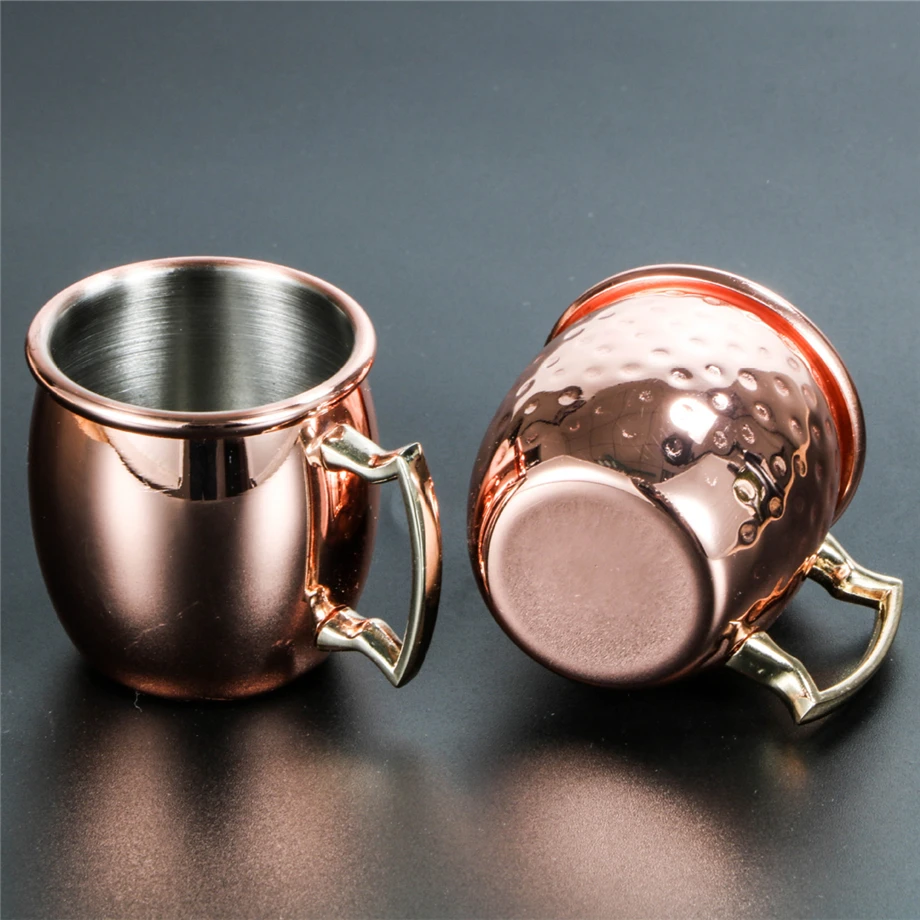 

100pcs/Lot 60ml 2oz Mini Moscow Mule Mug Shot Wine Tumbler Copper Plated Cocktail Cup Whisky Glass Bar 18/8 Stainless Steel