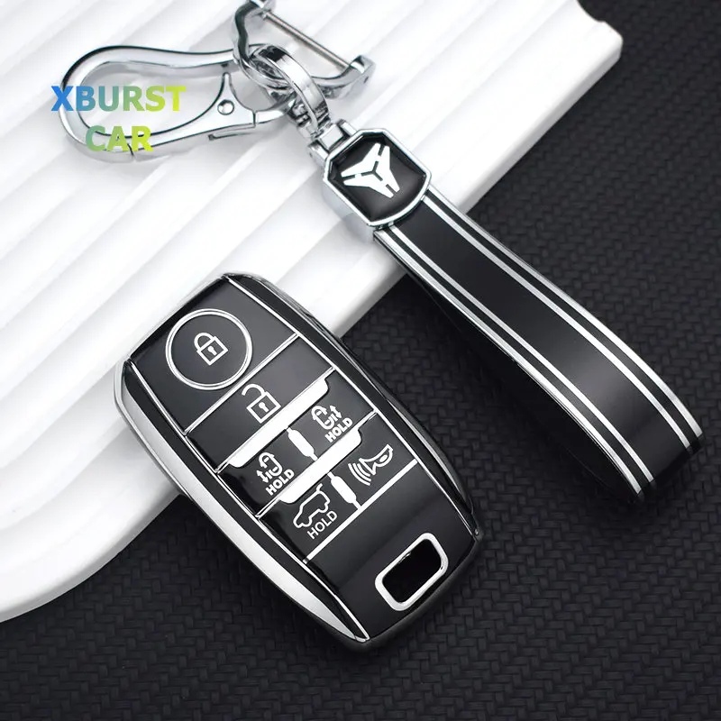 KIA Sedona Grand Carnival Key Fob Case - 6 Button Carbon Fiber Pattern Cover With Silicone Protection