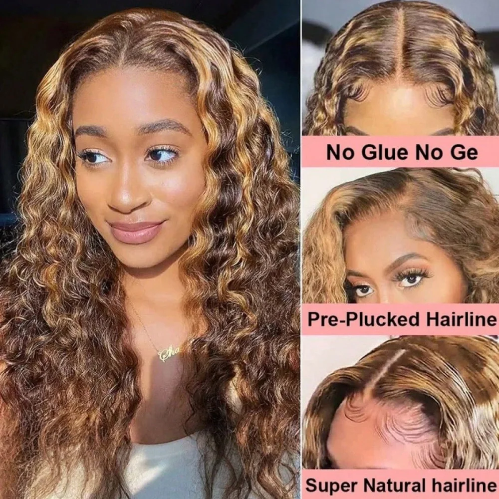 13x4 4/27 Deep Wave Human Hair Wigs 200% Density Pre Plucked Pre Lace Front Wigs with Baby Hair Glueless Wigs for Woman 26 Inch