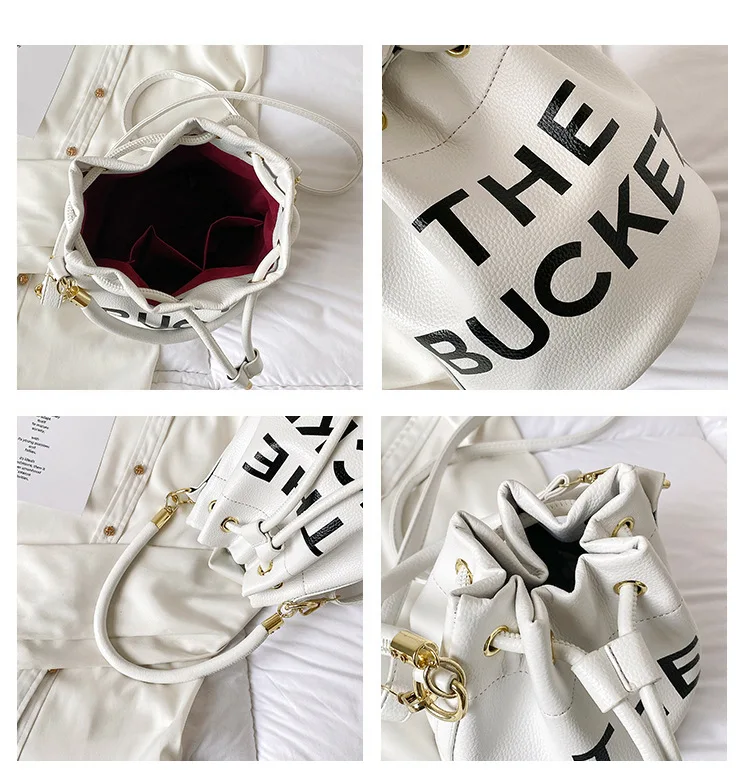 Spring New Fashion Letter PU Leather Bucket Bag - Material Detail