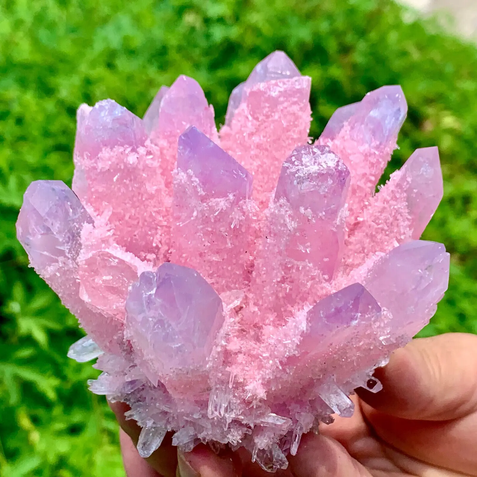 

Natural Pink Phantom Quartz Crystal Gemstone Cluster Healing Mineral Specimen Home Decoration