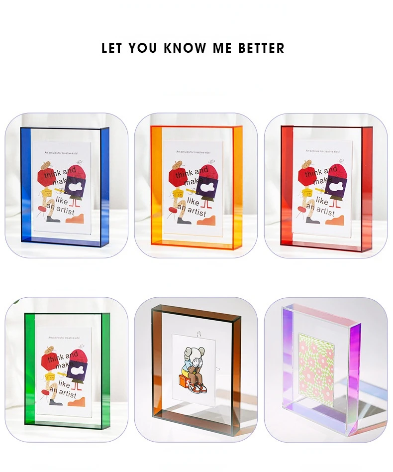 Creative Cute Acrylic Photo Frame Desktop Transparent Display Stand Square Color Photo Picture Frame Vertically  Wall Art
