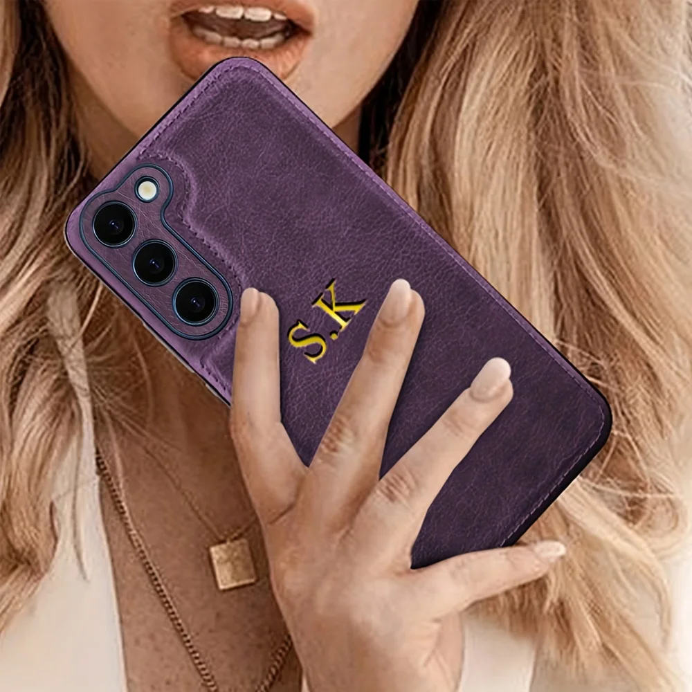 Personalized Luxury Cowhide Leather Phone Case with Custom Name Engraving