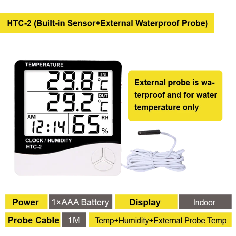 Digital Thermo-Hygrometer with LCD Clock - Indoor/Outdoor Temperature & Humidity Weather Station