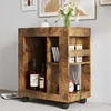 Mid-Century Modern Style Movable Side Cabinet Sofa, Household Brown Trolley Storage Locker And Shelf For Living Room 5
