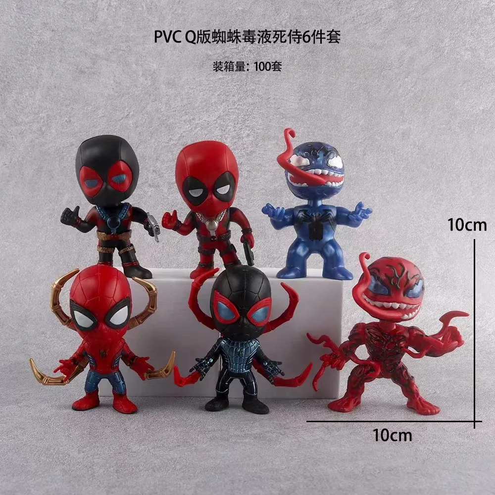 

6Pcs/Set Soft Vinyl Spider Man Deadpool Venom Figure 10cm Super Hero Car Desktop Cartoon Decoration Model Doll