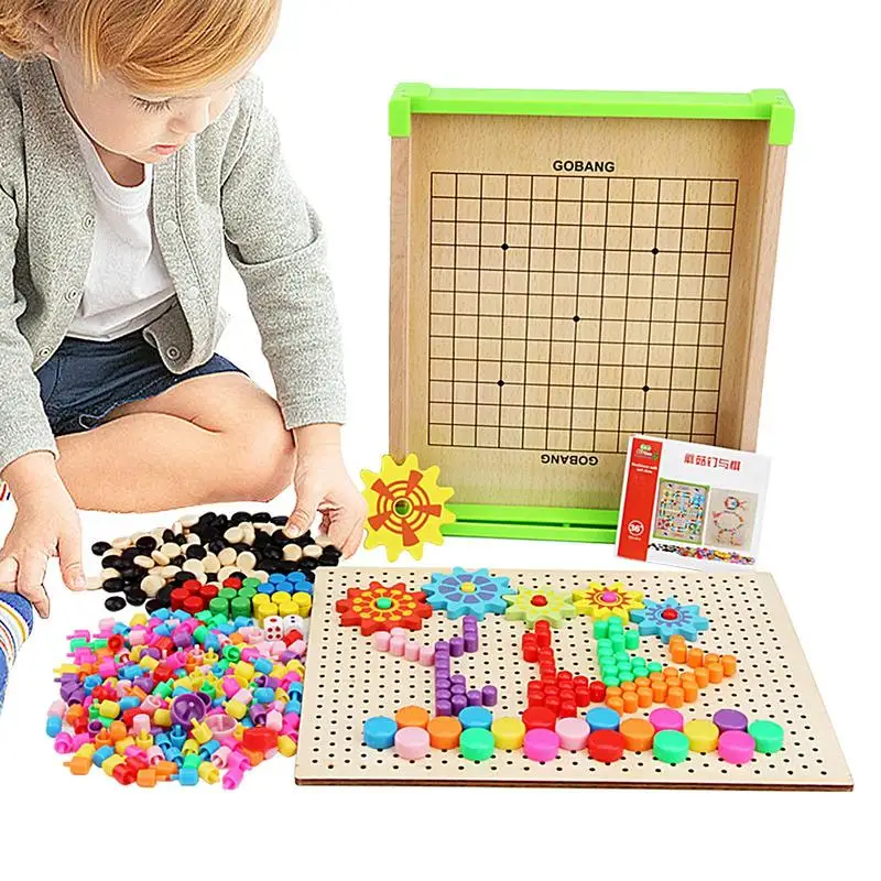 

Mosaic Pegboard Toy Wooden Jigsaw Toy Montessori Building Bricks Pre-Kindergarten Color Matching Toys For Hand-Eye Coordination