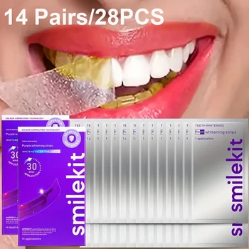 14 paia di strisce schiarenti per denti, strisce sbiancanti 9D Strisce bianche a sensibilità ridotta per lo sbiancamento dei denti