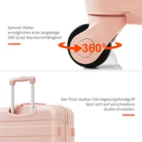 Ensemble de valises, tailles M-L-XL, valises rigides en ABS, ensembles de valises durables, valises avec roulettes pivotantes et serrure, avec sac de toilette, rose 3