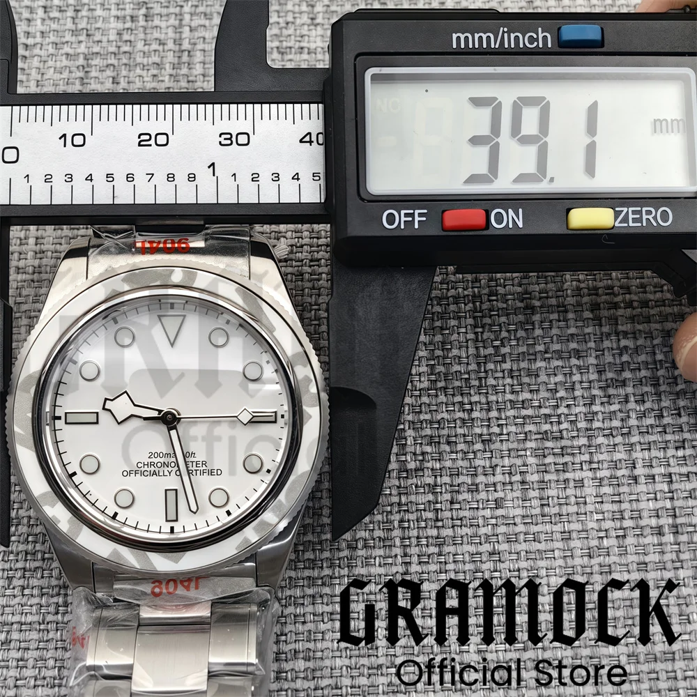 Gramock 39mm Men's Silver Vintage Mechanical Diving WristWatch Dome Sapphire Luminous NH35/PT5000 Automatic 10Bar Waterproof