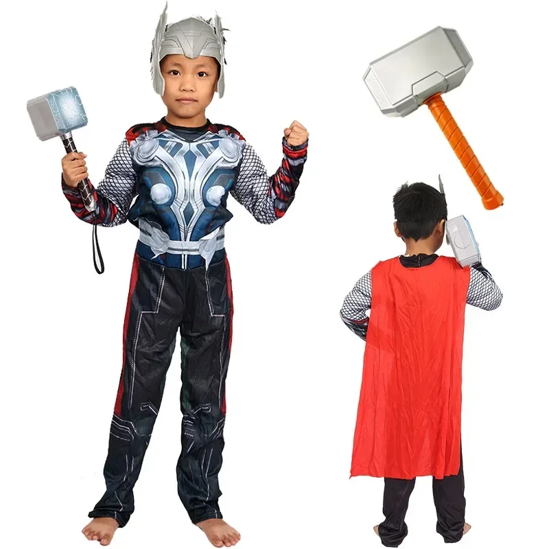 Thor Muscle Costume Kids Superhero Thor Costume Cosplay Bambini Tuta Maschera Martello Halloween Carnival Party Costumes For Kids