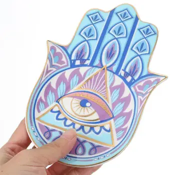 접시 트레이 눈 보석 악마의 Hamsa 플레이트 악세사리 핸드 링 홀더, 초대형 플래터 블루 부적 장식 화장대 세라믹