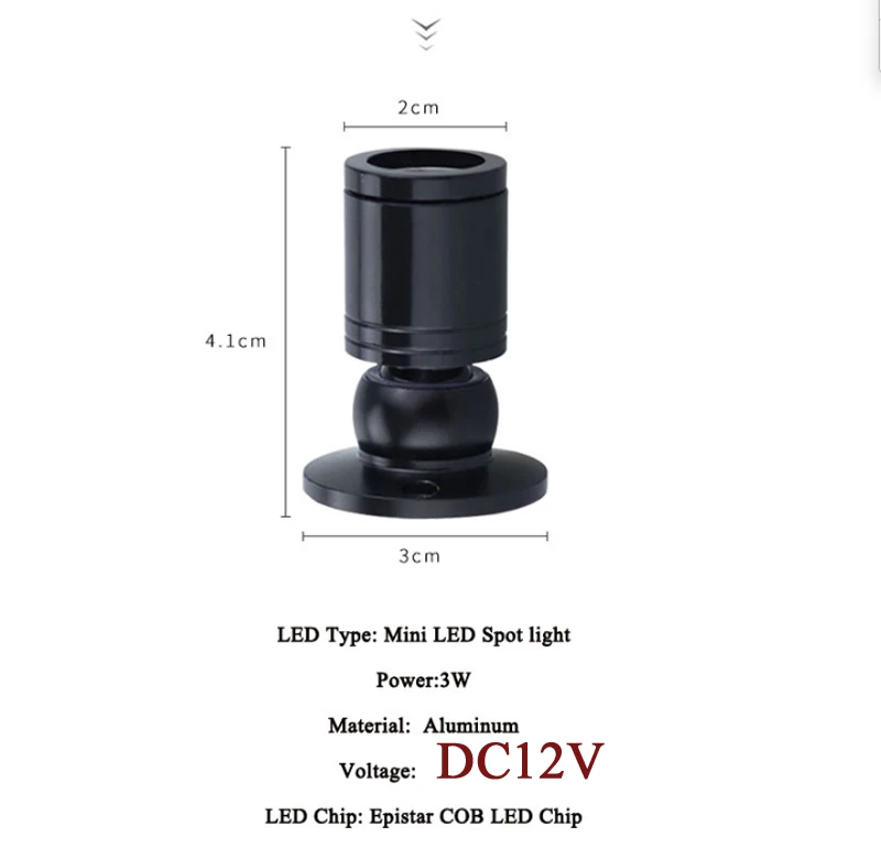 5PCS 12V Led 스포트 라이트 3W 표면 탑재 캐비닛 쇼케이스 카운터 쥬얼리 램프 회전 각도 천장 미니 스포트라이트 Downligt