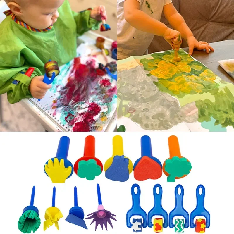 Children DIY Graffiti Sponge Brush Set Drawing Toys Broom Shaped Seal Sponge Brush Art Brush Enlightenment Puzzle Gift 2