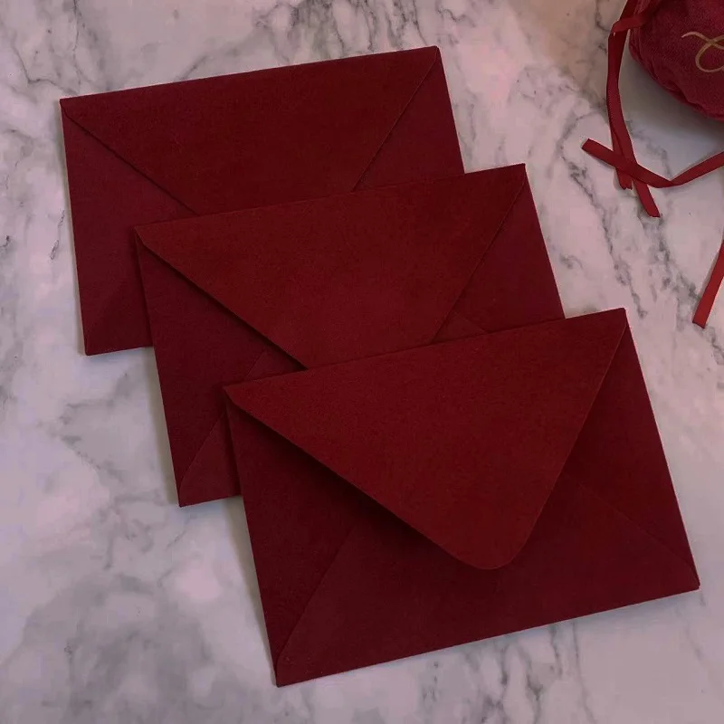 Burgundy Velvet Envelope, Square and Rectangle, 5x7 Inch and 6x6 Inch, Wedding, Birthday, Bridal Shower, Invitation Cards, 10Pcs