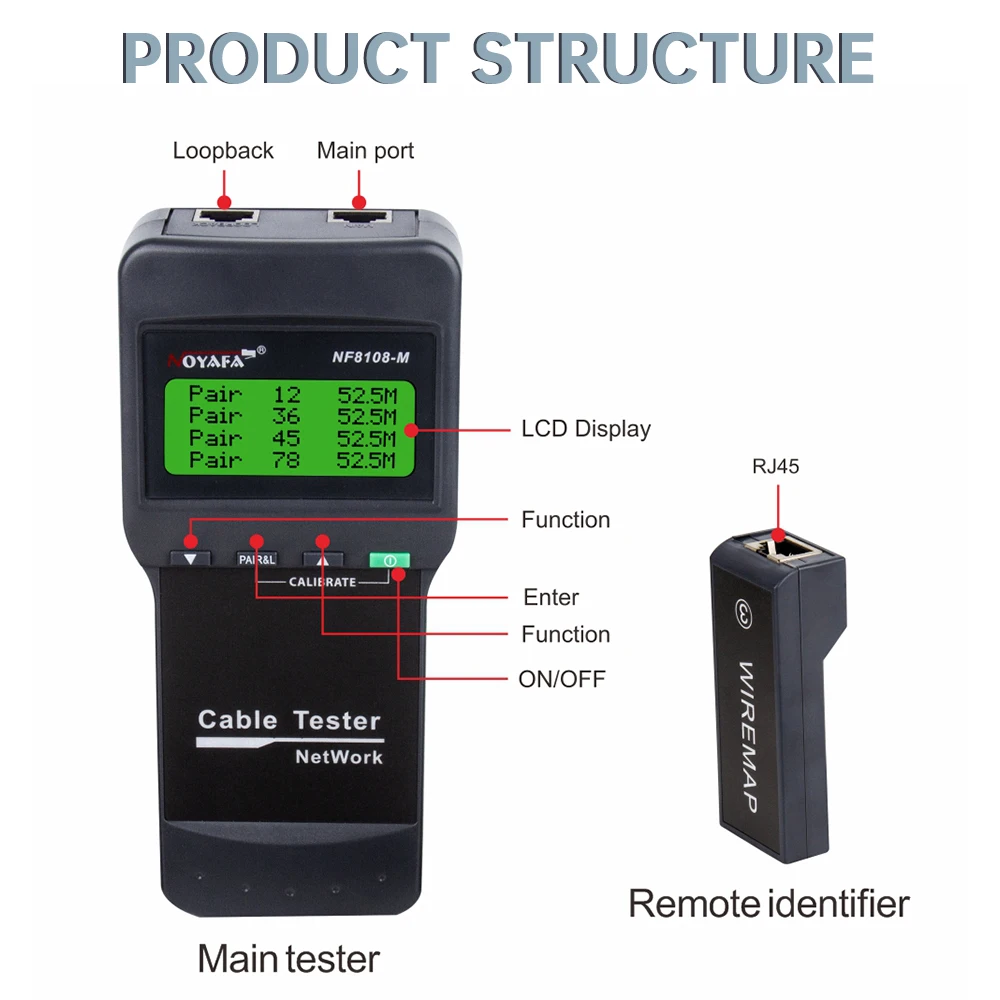 Noyafa Novo Nf8108m Testador de Cabo Rede Profissional Rj45 Testador Comprimento Medida Cabl Multifuncional Poe Ferramentas Rede - Imagem 5