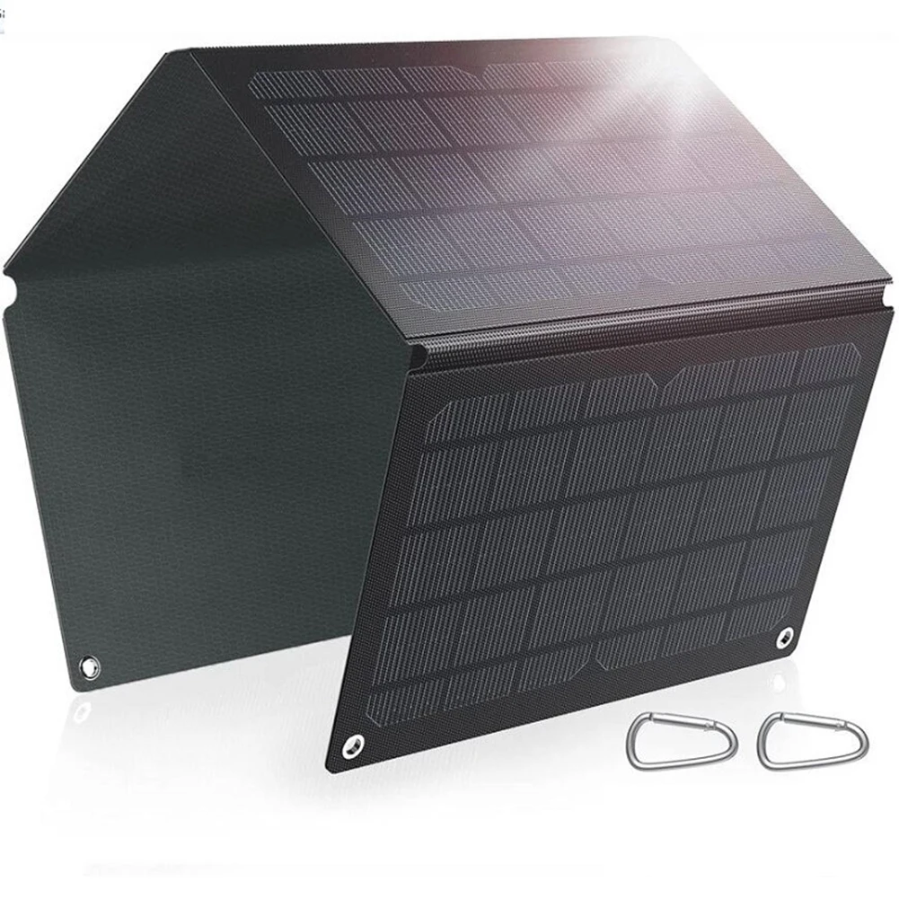 

High Conversion Solar Charger 30W ETFE Solar Charger USB-A And C Output Ports 4 Folding Panel Design 4 Hanging Hole Feature