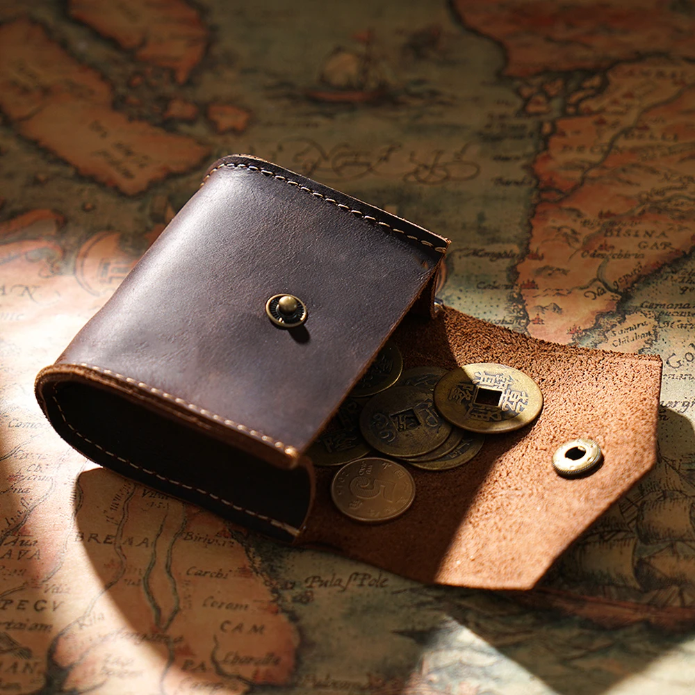 Coin Purse Genuine Leather Hasp Small Purse Coin Wallets Crazy Horse Leather Coin Purses Vintage Design Individuation For Women & Men