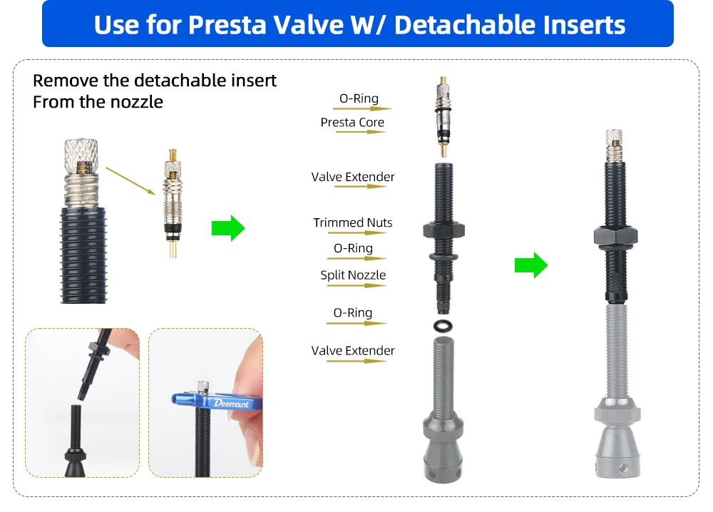 Fahrrad Presta Ventil Extender Straße Carbon Felge F/V Rohr Inflation Adapter 45/80mm Verlängerung Rohr für Düse W/Abnehmbare Einsätze – Detail 3