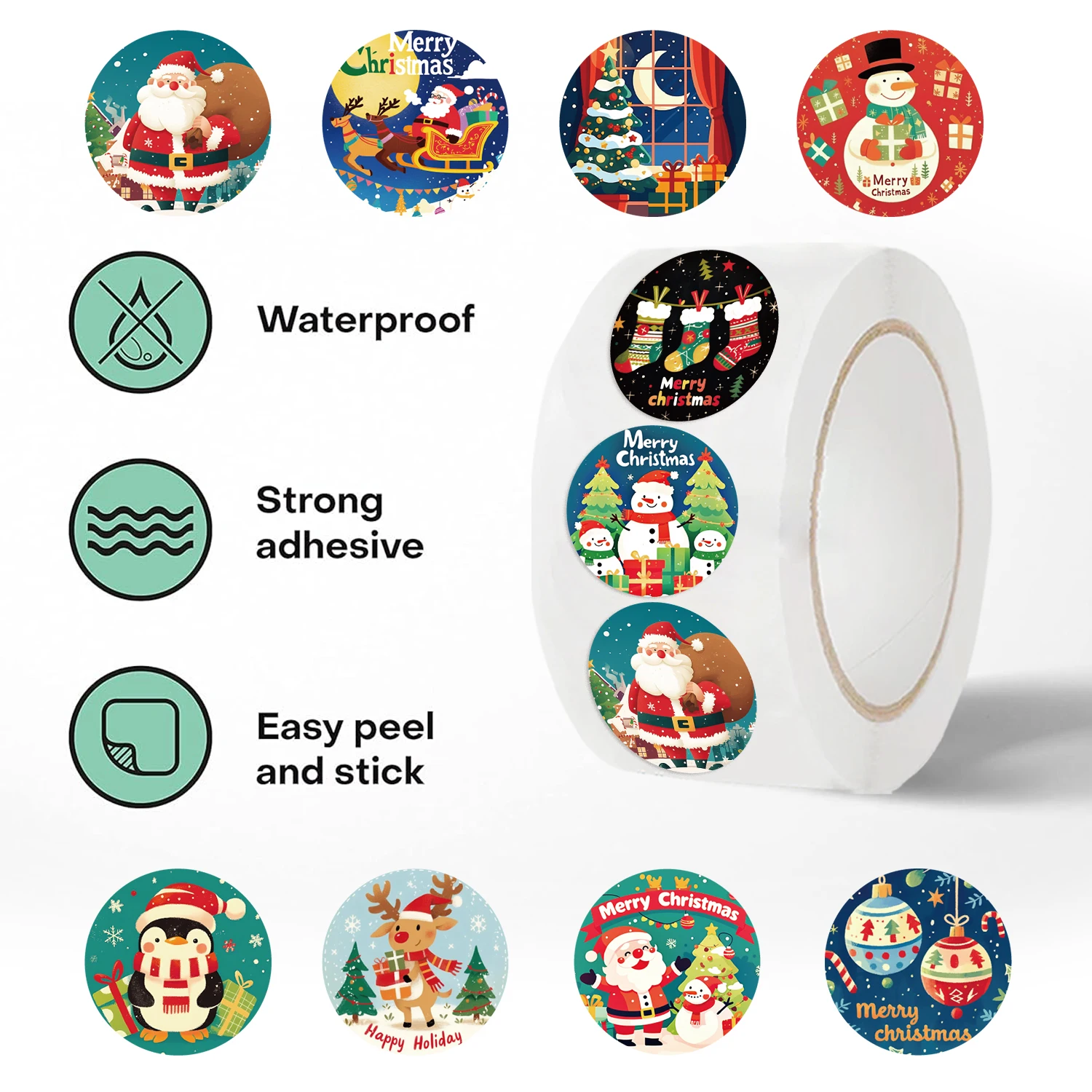500PCS New Christmas Stickers Roll Small Children Stickers Cute Kawaii Cartoon Packaging Stickers Photocard Decor Lables for Kid 5