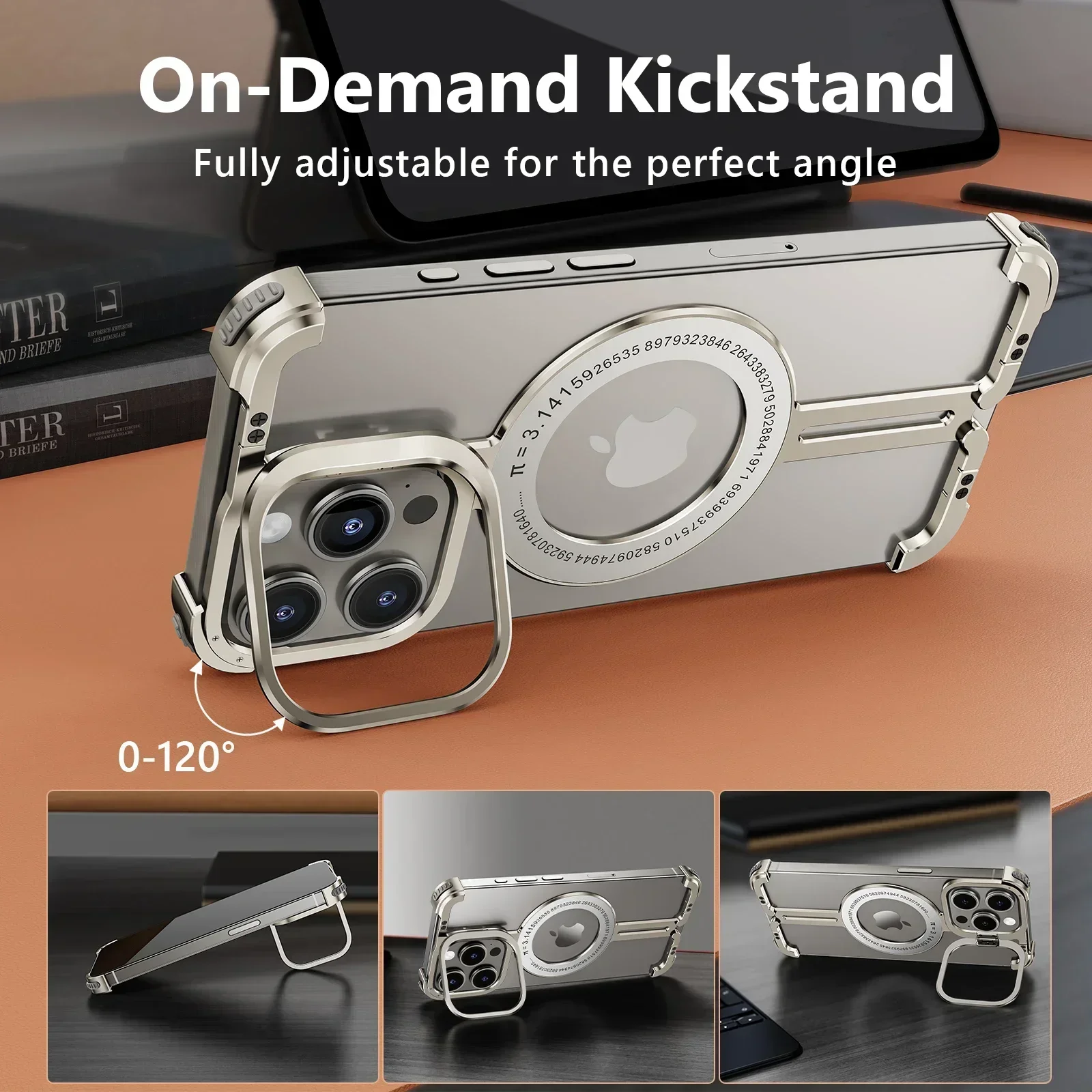 Eary for iPhone15 14 Pro Max Phone Case With Magsafe Phone Holder Frameless Metal Shockproof Protective Cover for iPhone14 Pro