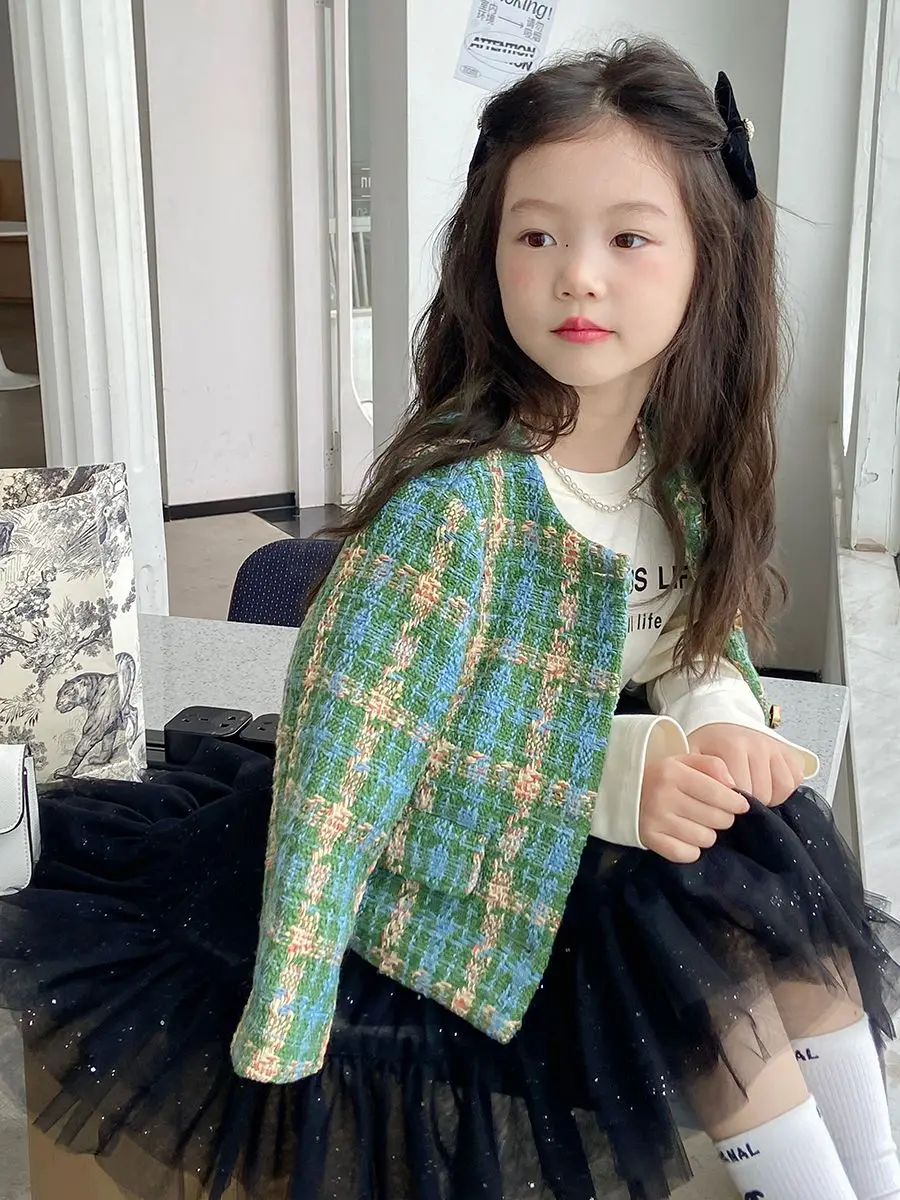 

Осенняя новинка, Детская куртка для девочек, детский корейский жаккардовый Топ, весеннее платье, модная одежда