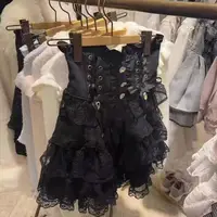 Japanese Sweet Lolita Style Mini Skirt Women Elegant Lace Bandage Party Cake Skirts Female Gothic Y2k Metal Buckle Skirt - Image 4