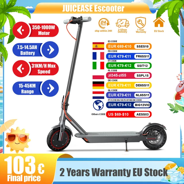 2026 nouveau Scooter électrique JUICEASE 7.8-14.5AH 31/35 KM/H 25-45KM Ultra longue portée Smart Aovopro APP Scooter électrique 350/1000W 1