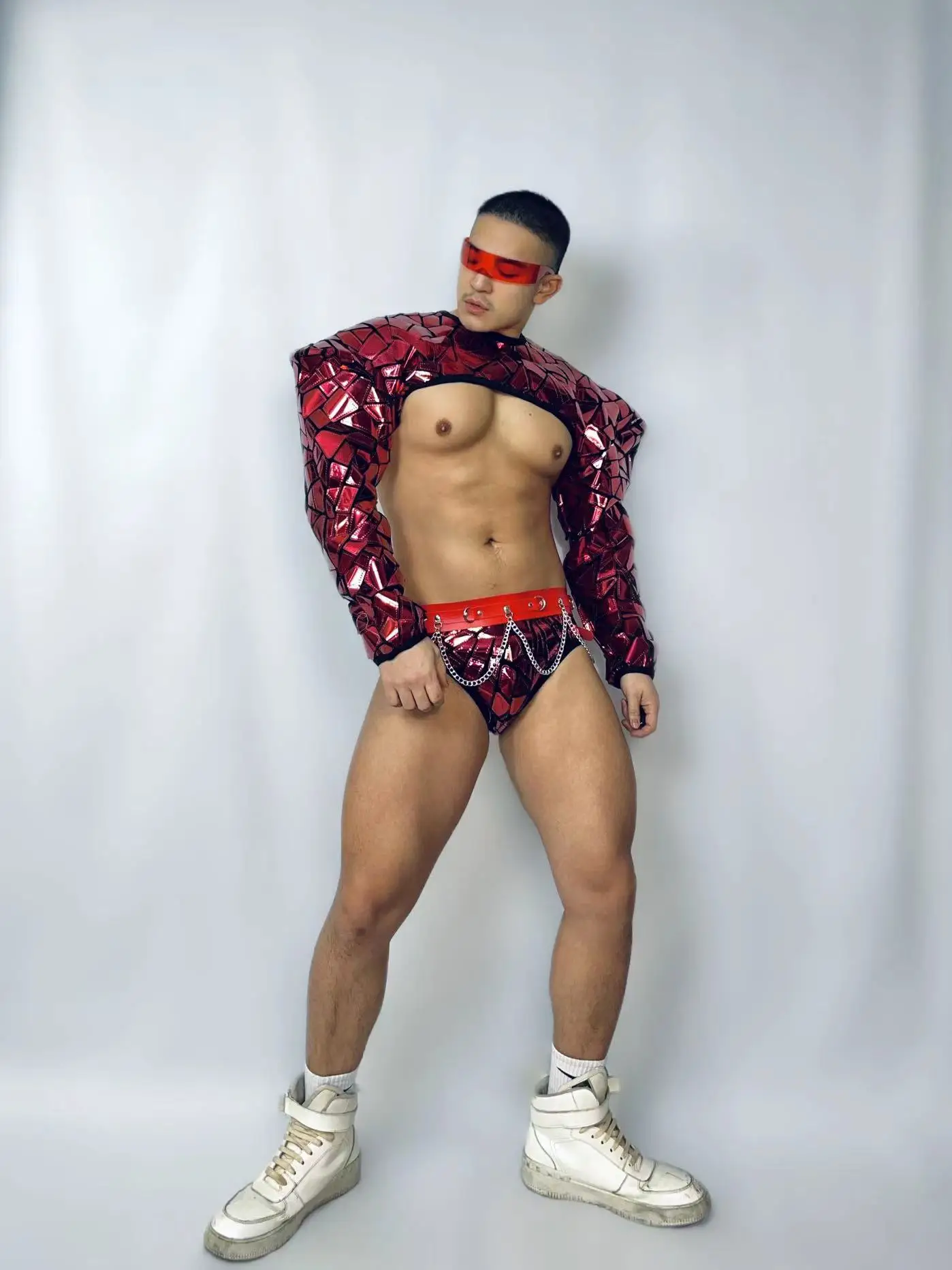 male ballet dancer attire Male Red Mirror Sequins Pole Dance Costume Sexy Muscle Man Dancewear Nightclub Bar Gogo Dancer Outfit Dj DS Clubewear VDB4932 ballroom dancing mens outfits