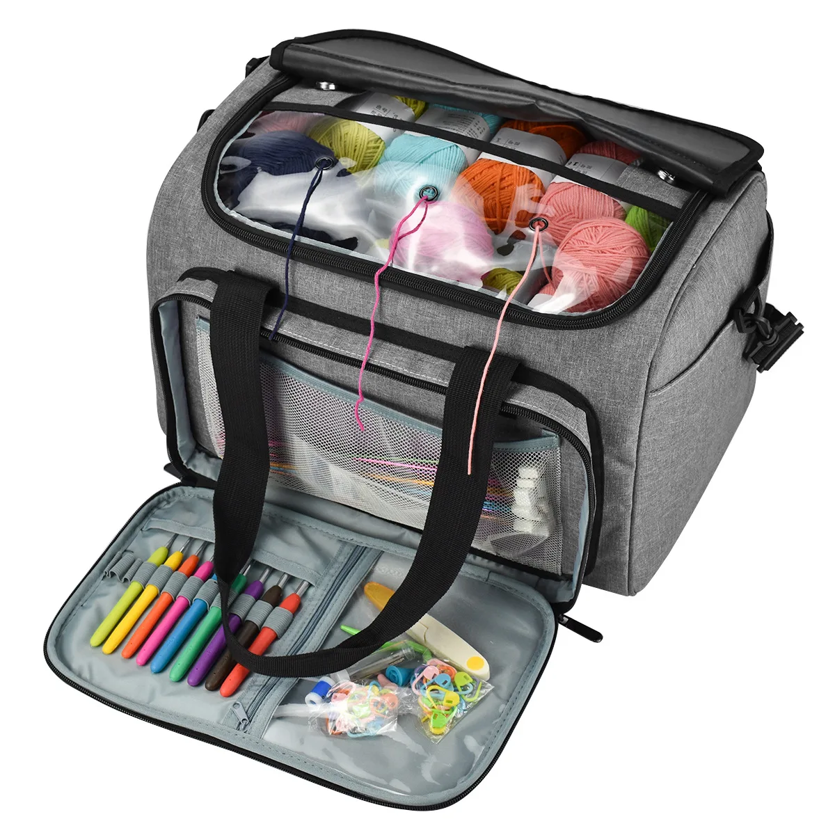 

Knitting Bag Large Yarn Tote Storage Organizers with Separable Compartment Travel Sewing Storage Basket with Shoulder Strap