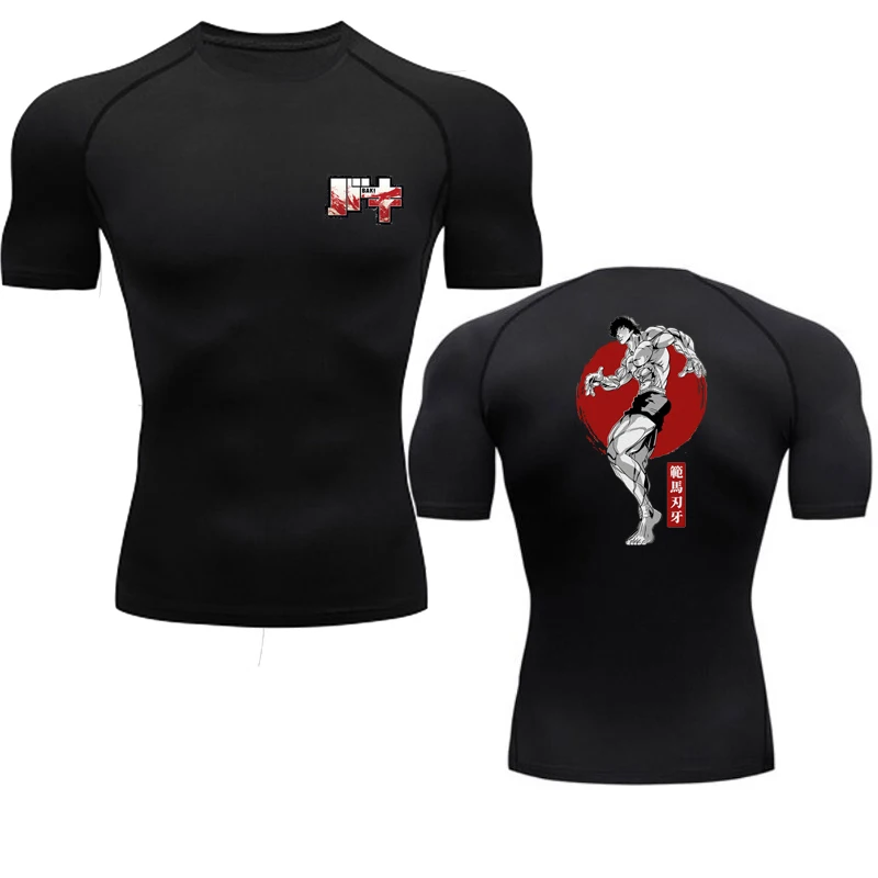 Anime Baki Print Compression Tshirts for Men Gym Workout Fitness Running Summer Short Sleeve Top Tee Quick Dry Athletic T-Shirt compression t shirt,sport t shirt,short sleeve t shirt,running t shirts,running t shirt